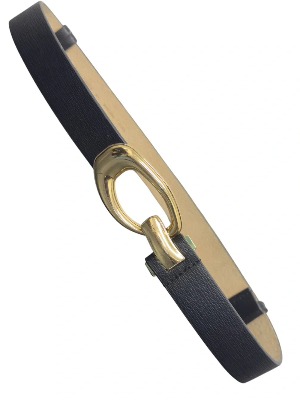 Chico’s Black Genuine Leather Belt M/L Adjustable Gold Statement Buckle